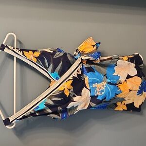 Lands' End Women's Side Tie Mini Navy and Yellow Swimsuit